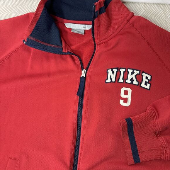 NIKE #9 Logo Full Zip Warm Up Jacket Red Men's Large Track‎ Athletic - Picture 1 of 9